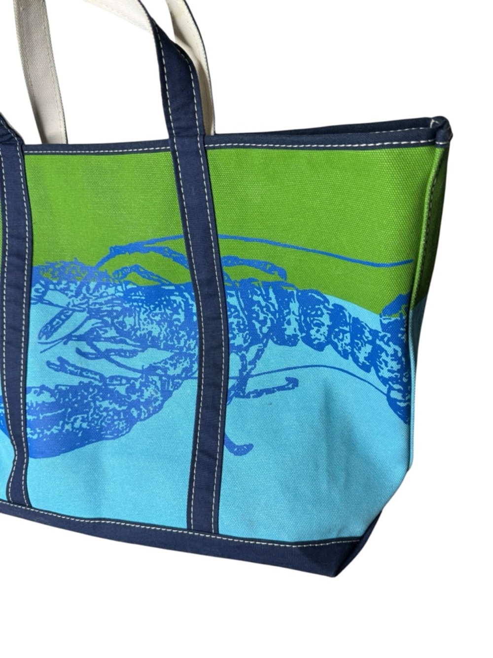 L.L. Bean Vintage Large Canvas Tote Rare Lobster Blue Green - Picture 3 of 13